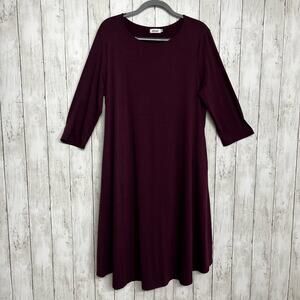 Missky Scoop Neck 3/4 Sleeve Pockets Loose Flowy Swing Midi Holiday Dress 2XL